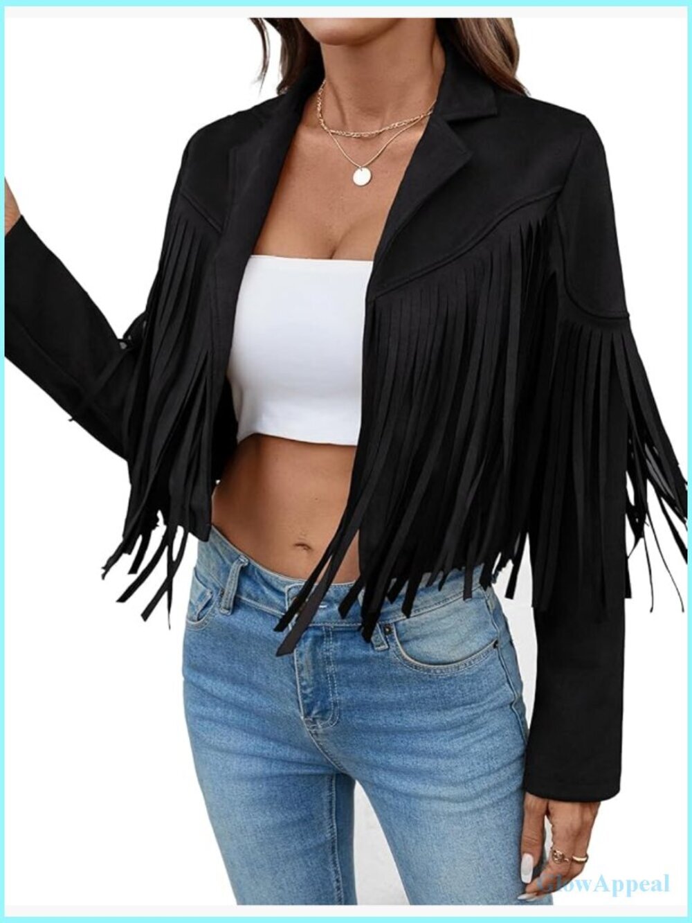 Faux Suede Leather Tassel Jacket Cropped Fringe Coat Western Vintage